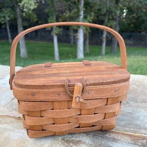 Vintage 80's Longaberger Handwoven Wood Small Lidded Basket 7” X 5” X 4”
